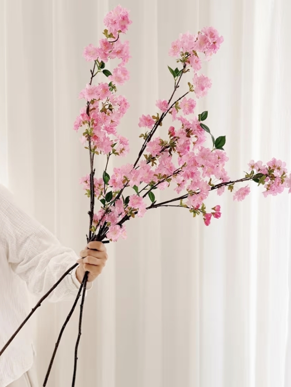 3 Pink Cherry Blossom Stems - Decorative Floral Accent